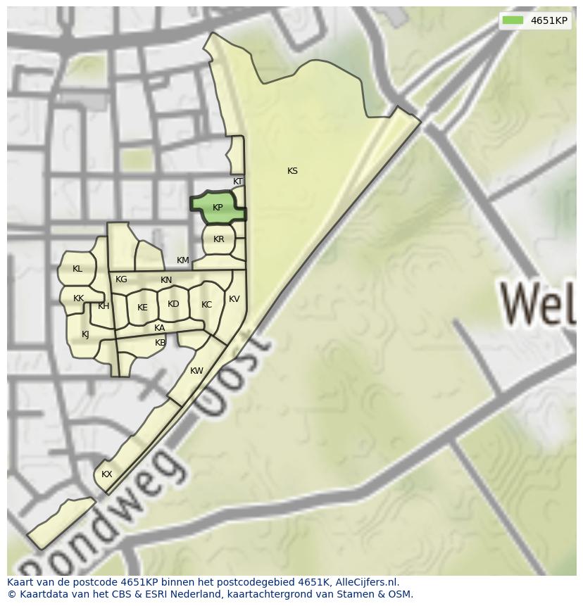 Afbeelding van het postcodegebied 4651 KP op de kaart.