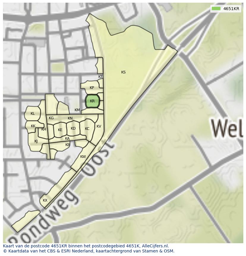 Afbeelding van het postcodegebied 4651 KR op de kaart.
