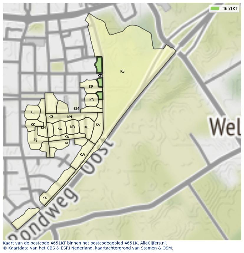 Afbeelding van het postcodegebied 4651 KT op de kaart.
