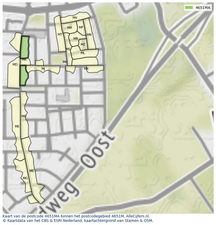 Afbeelding van het postcodegebied 4651 MA op de kaart.