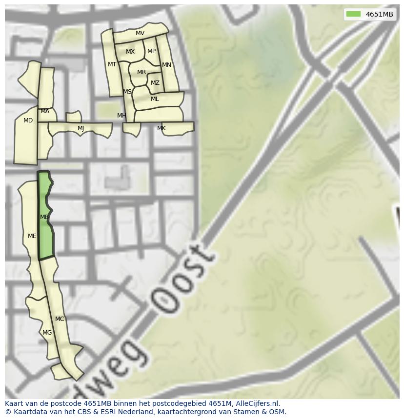 Afbeelding van het postcodegebied 4651 MB op de kaart.