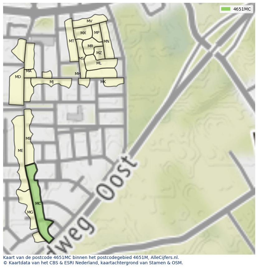 Afbeelding van het postcodegebied 4651 MC op de kaart.