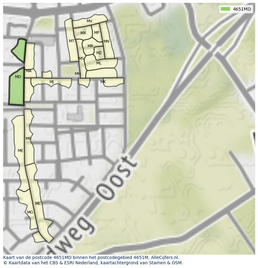 Afbeelding van het postcodegebied 4651 MD op de kaart.