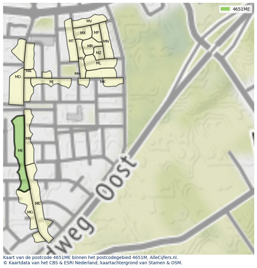 Afbeelding van het postcodegebied 4651 ME op de kaart.