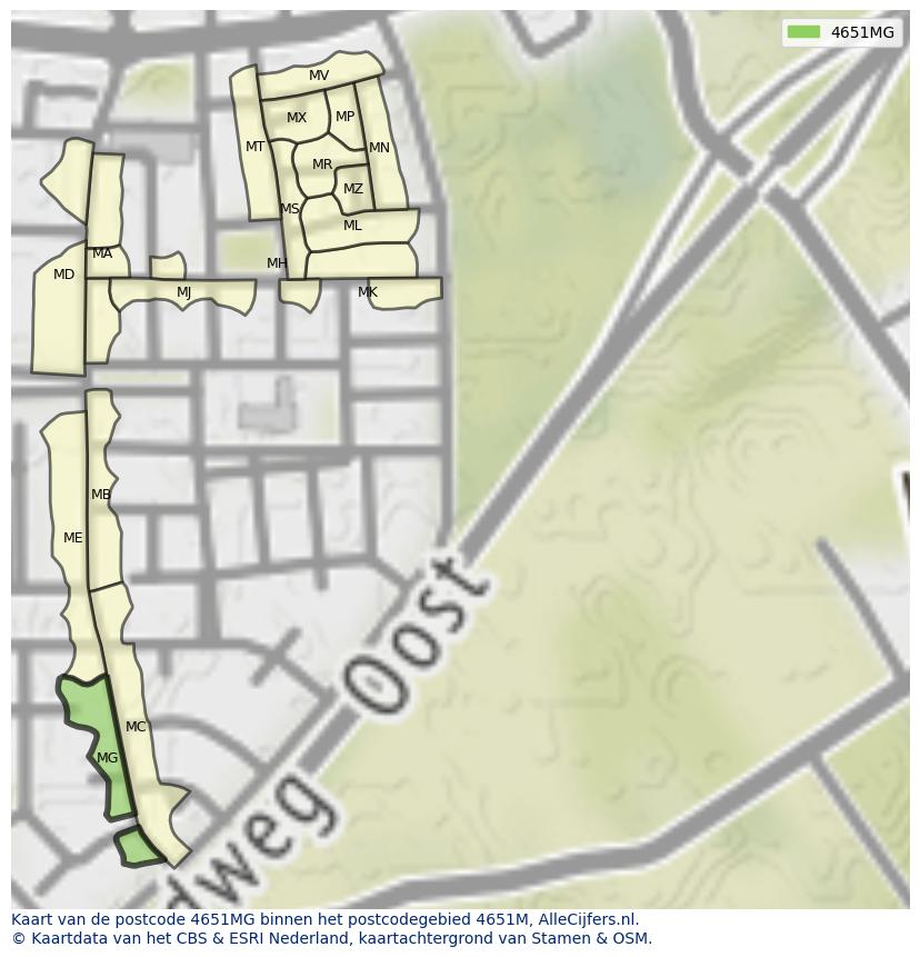 Afbeelding van het postcodegebied 4651 MG op de kaart.
