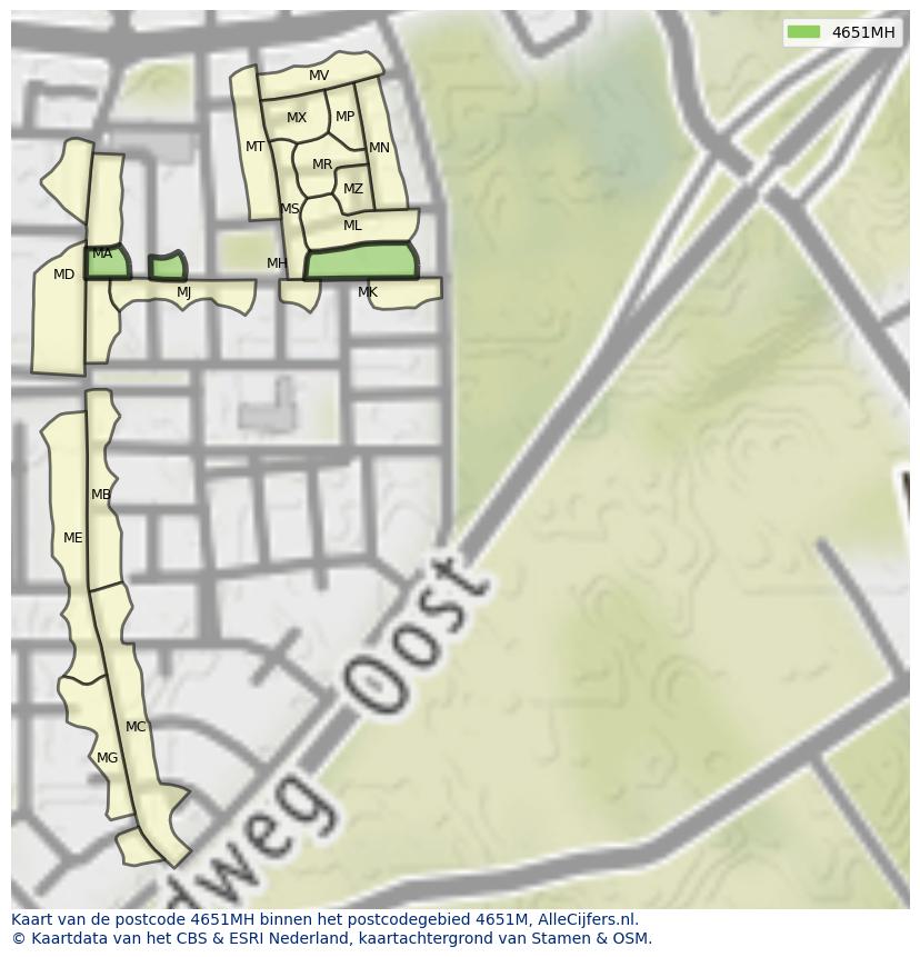 Afbeelding van het postcodegebied 4651 MH op de kaart.