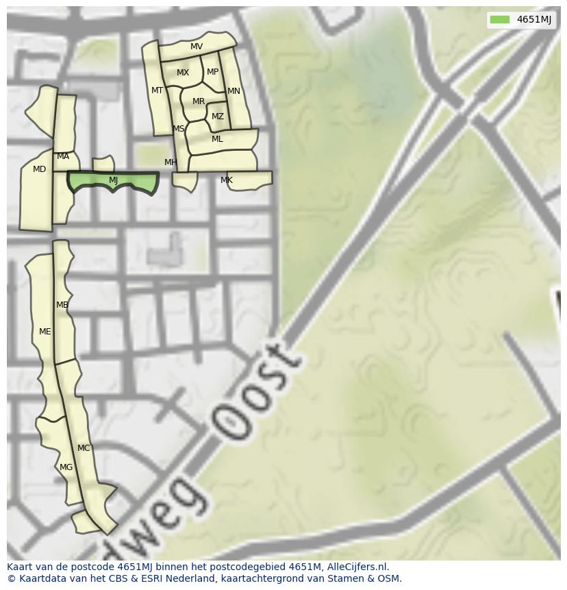 Afbeelding van het postcodegebied 4651 MJ op de kaart.