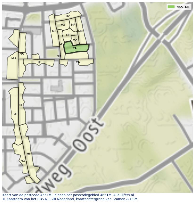 Afbeelding van het postcodegebied 4651 ML op de kaart.