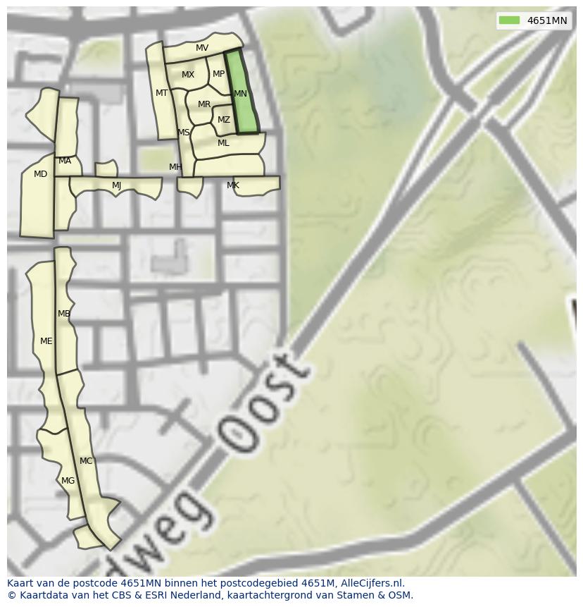 Afbeelding van het postcodegebied 4651 MN op de kaart.
