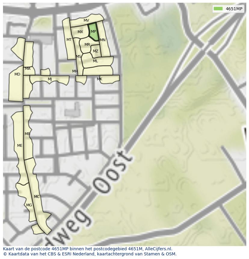 Afbeelding van het postcodegebied 4651 MP op de kaart.