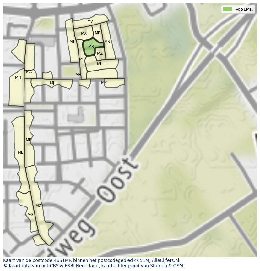 Afbeelding van het postcodegebied 4651 MR op de kaart.