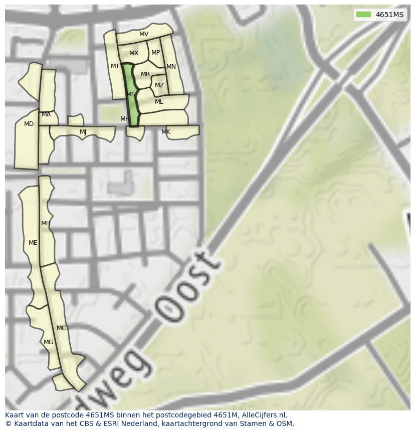 Afbeelding van het postcodegebied 4651 MS op de kaart.