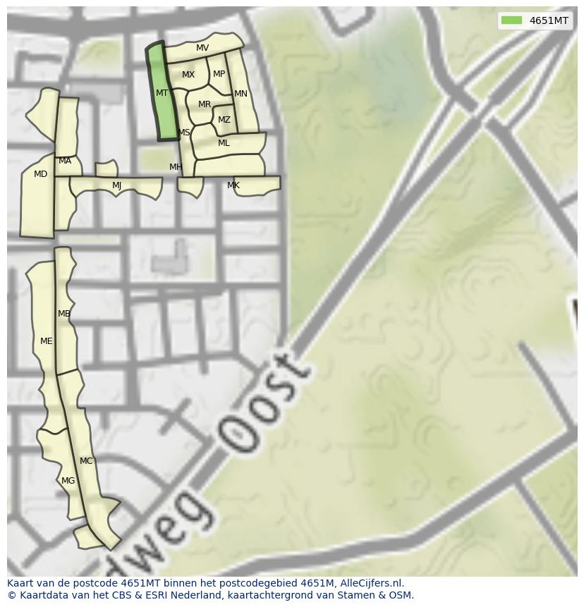 Afbeelding van het postcodegebied 4651 MT op de kaart.