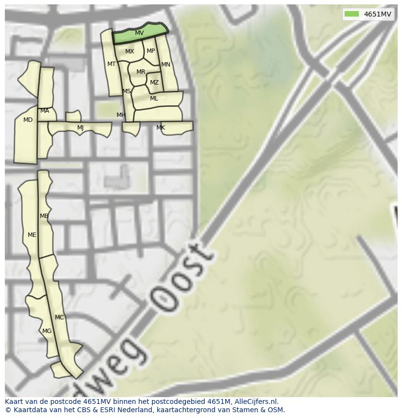 Afbeelding van het postcodegebied 4651 MV op de kaart.