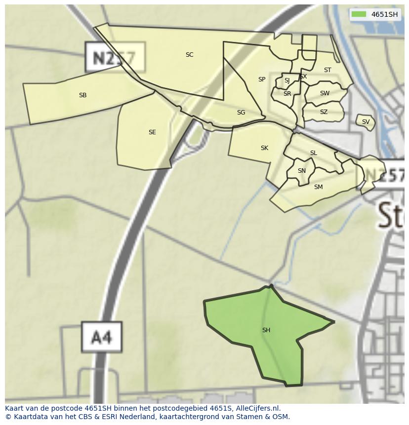 Afbeelding van het postcodegebied 4651 SH op de kaart.