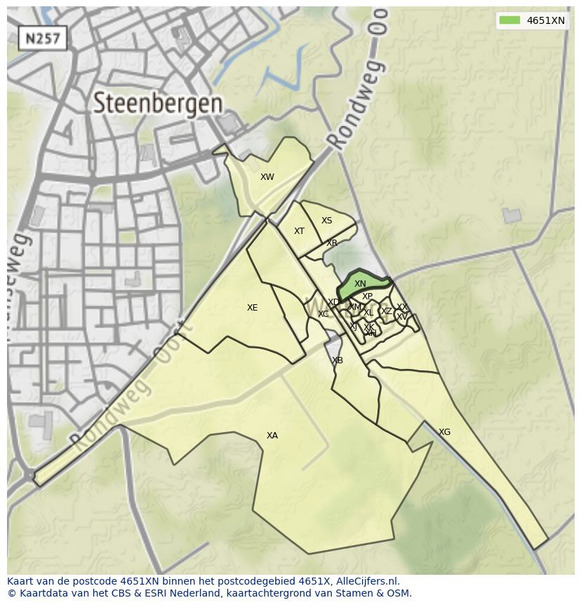 Afbeelding van het postcodegebied 4651 XN op de kaart.