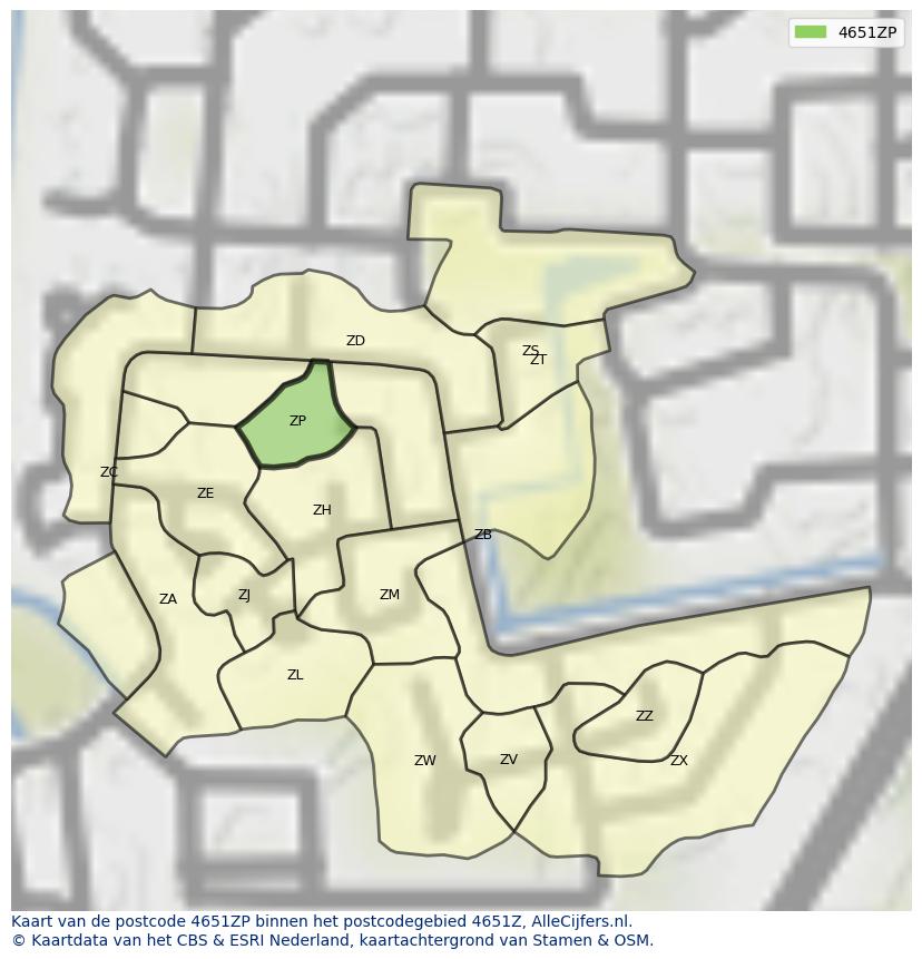 Afbeelding van het postcodegebied 4651 ZP op de kaart.