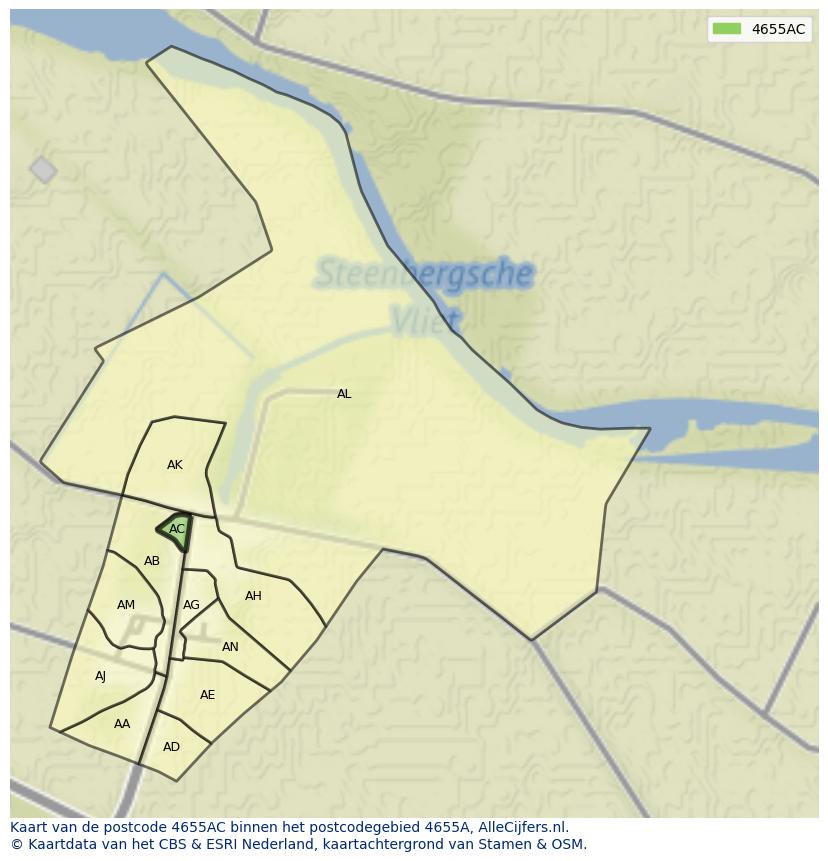 Afbeelding van het postcodegebied 4655 AC op de kaart.