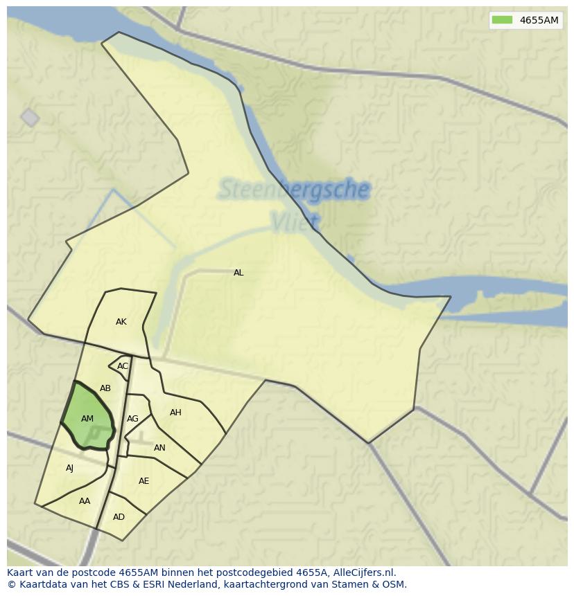 Afbeelding van het postcodegebied 4655 AM op de kaart.