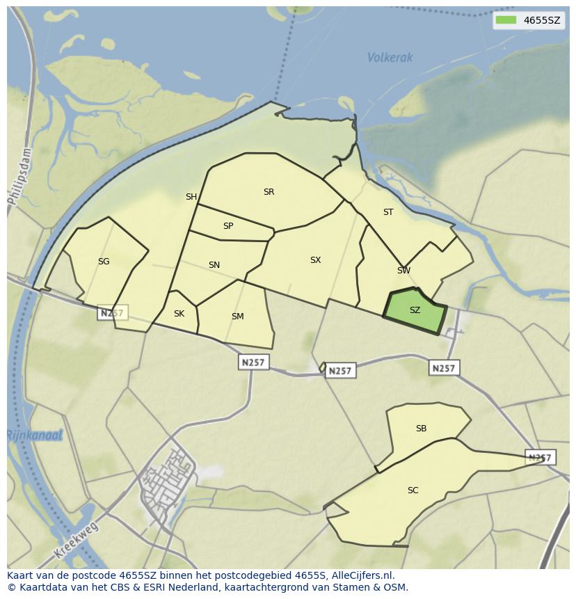 Afbeelding van het postcodegebied 4655 SZ op de kaart.