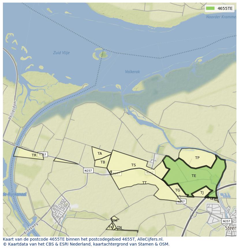 Afbeelding van het postcodegebied 4655 TE op de kaart.