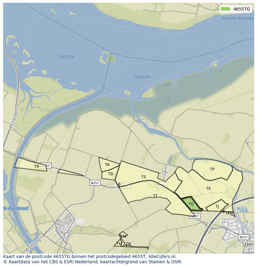 Afbeelding van het postcodegebied 4655 TG op de kaart.