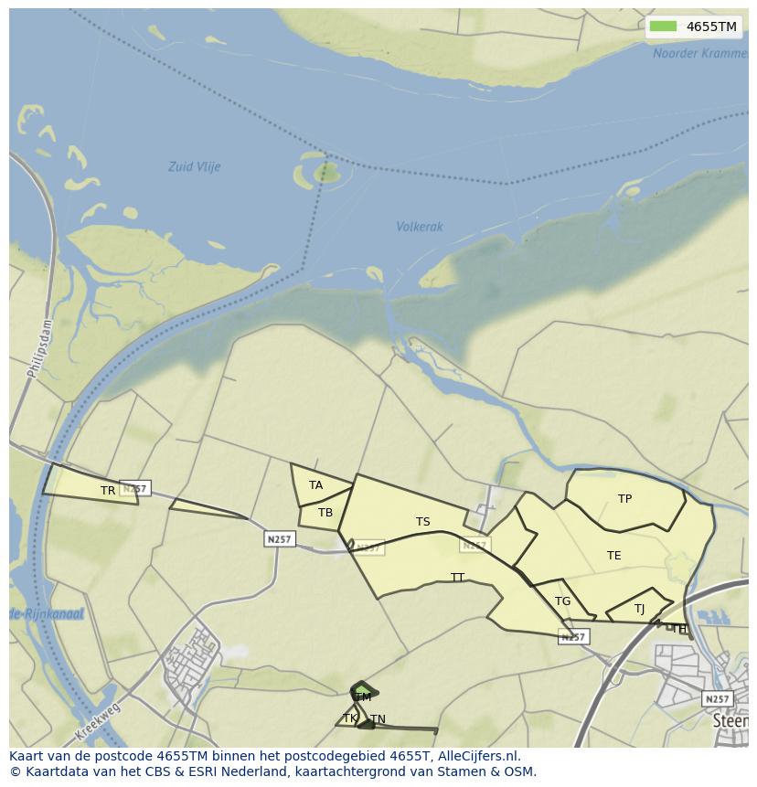 Afbeelding van het postcodegebied 4655 TM op de kaart.