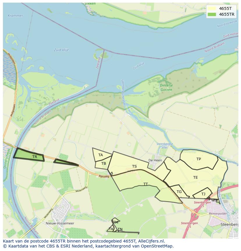 Afbeelding van het postcodegebied 4655 TR op de kaart.