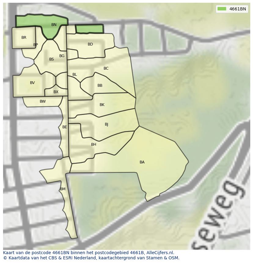 Afbeelding van het postcodegebied 4661 BN op de kaart.