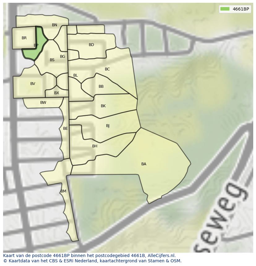 Afbeelding van het postcodegebied 4661 BP op de kaart.