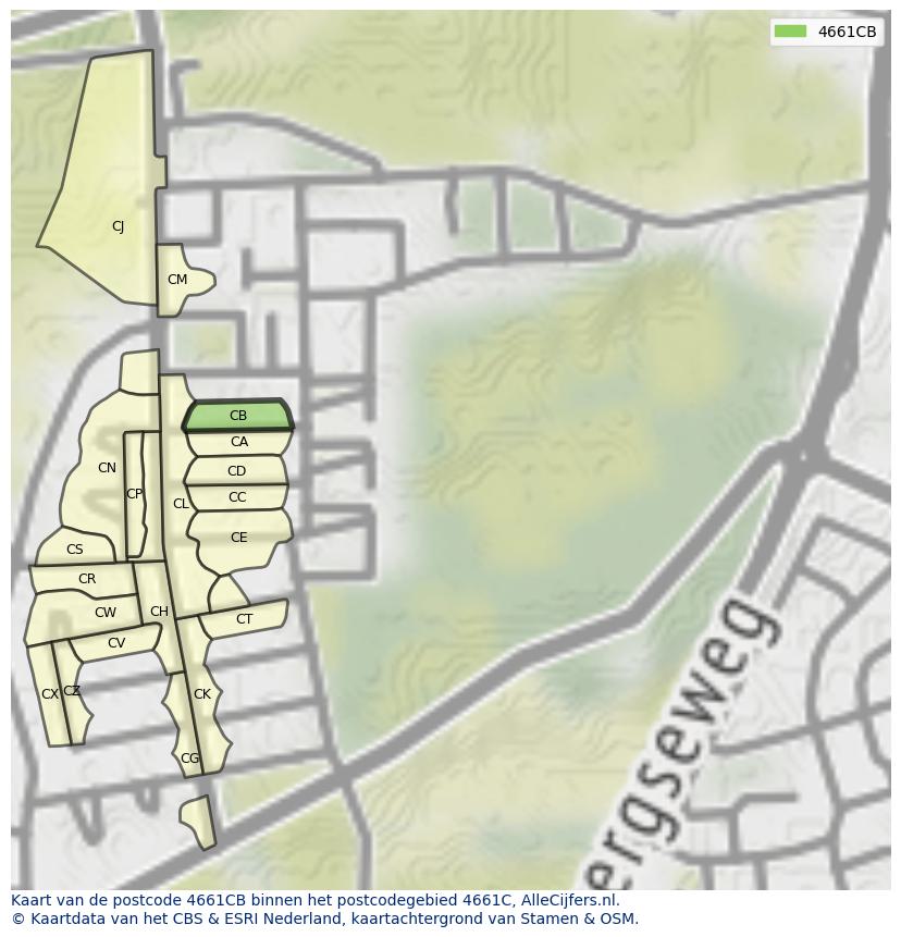 Afbeelding van het postcodegebied 4661 CB op de kaart.
