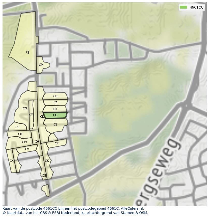 Afbeelding van het postcodegebied 4661 CC op de kaart.