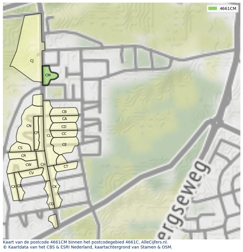 Afbeelding van het postcodegebied 4661 CM op de kaart.