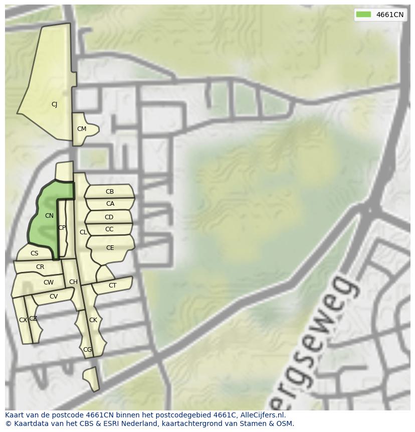 Afbeelding van het postcodegebied 4661 CN op de kaart.