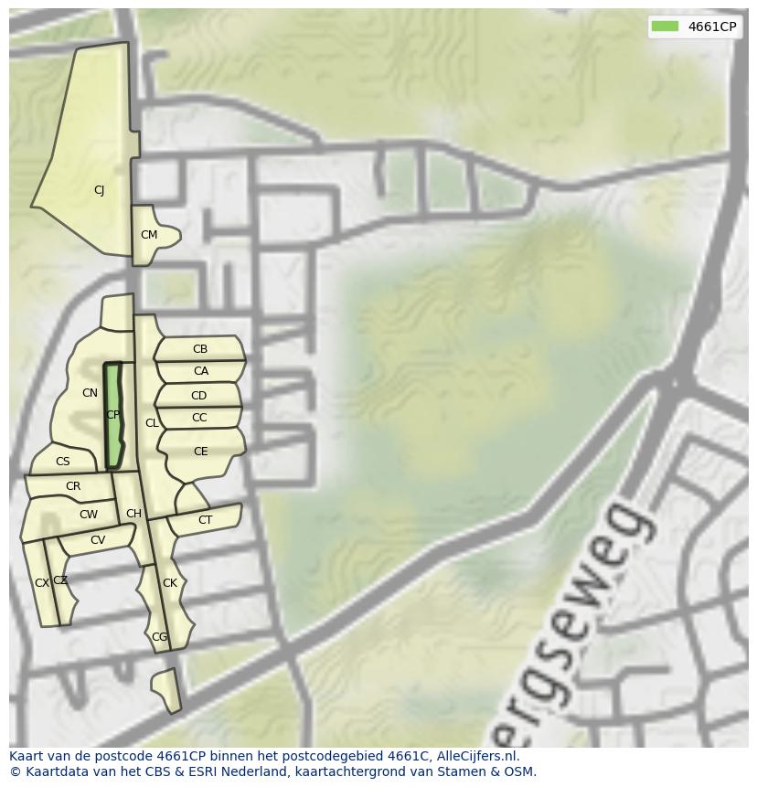 Afbeelding van het postcodegebied 4661 CP op de kaart.