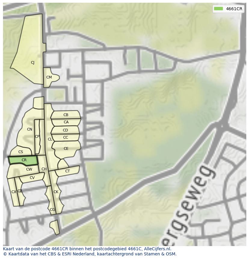 Afbeelding van het postcodegebied 4661 CR op de kaart.
