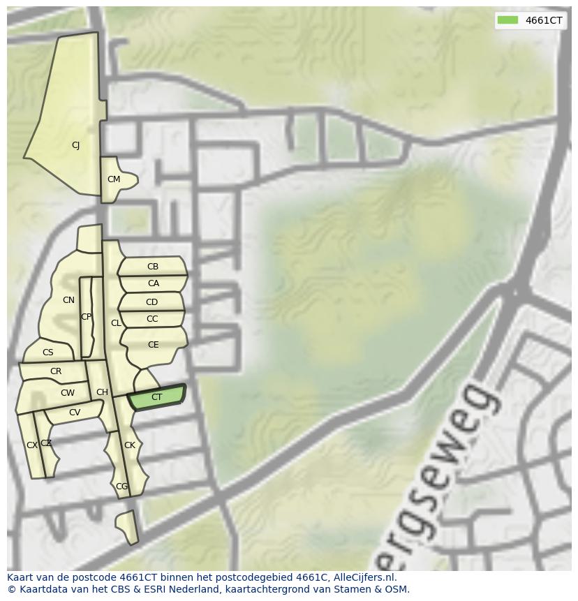 Afbeelding van het postcodegebied 4661 CT op de kaart.