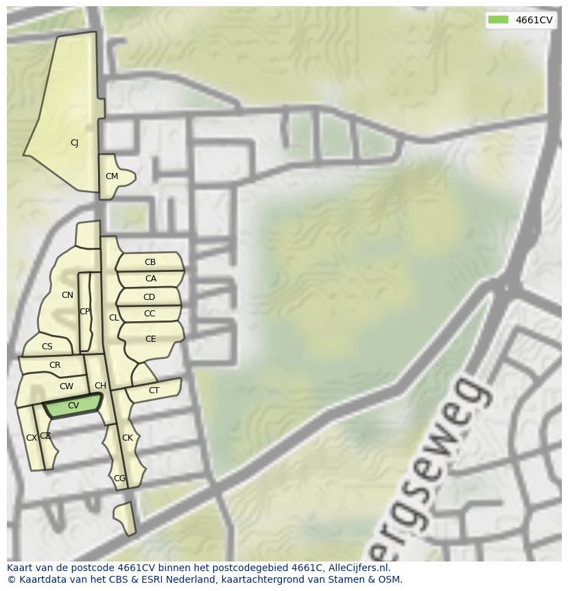 Afbeelding van het postcodegebied 4661 CV op de kaart.