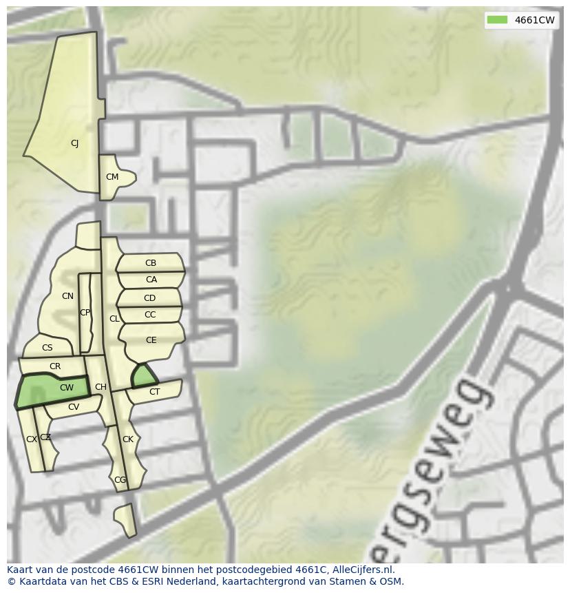 Afbeelding van het postcodegebied 4661 CW op de kaart.