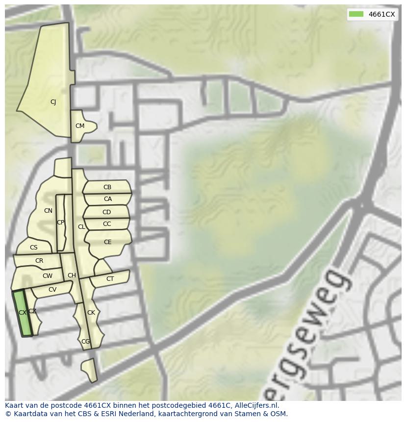 Afbeelding van het postcodegebied 4661 CX op de kaart.