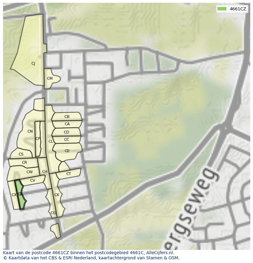 Afbeelding van het postcodegebied 4661 CZ op de kaart.