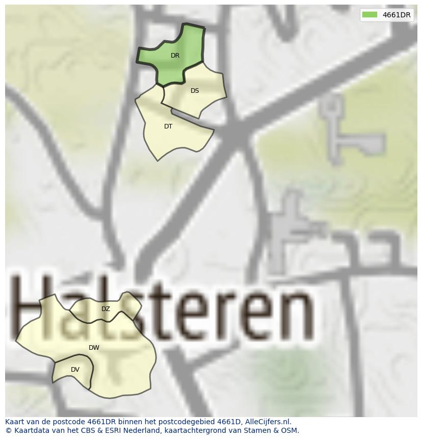 Afbeelding van het postcodegebied 4661 DR op de kaart.