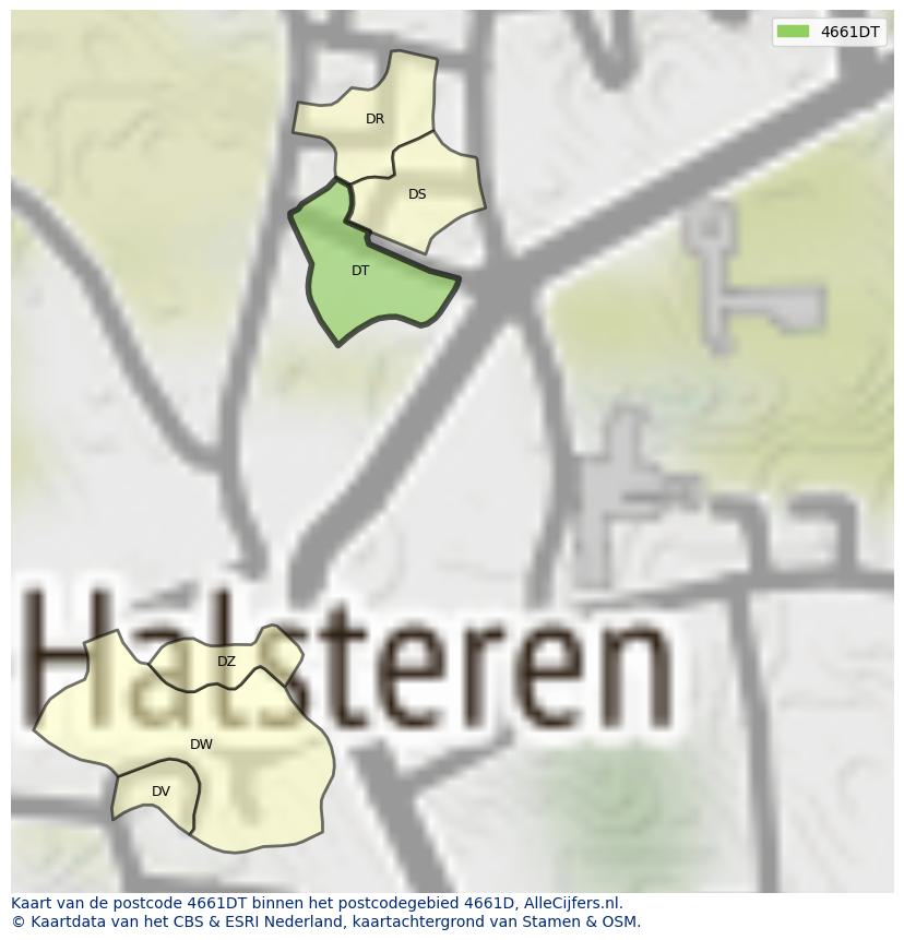 Afbeelding van het postcodegebied 4661 DT op de kaart.
