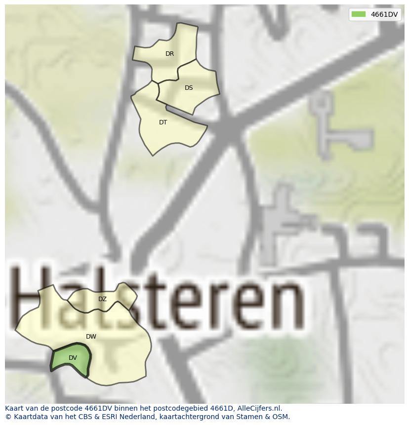 Afbeelding van het postcodegebied 4661 DV op de kaart.
