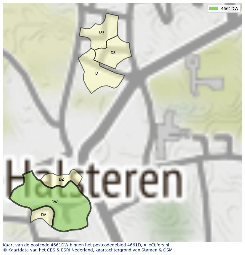 Afbeelding van het postcodegebied 4661 DW op de kaart.