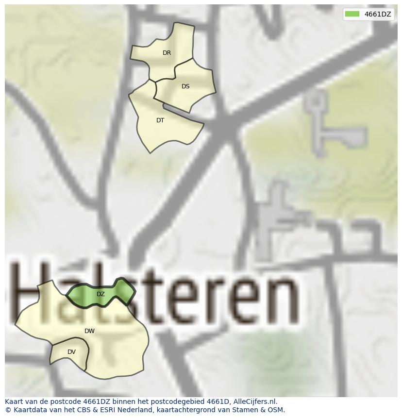Afbeelding van het postcodegebied 4661 DZ op de kaart.