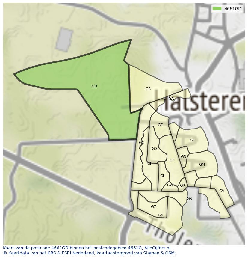 Afbeelding van het postcodegebied 4661 GD op de kaart.