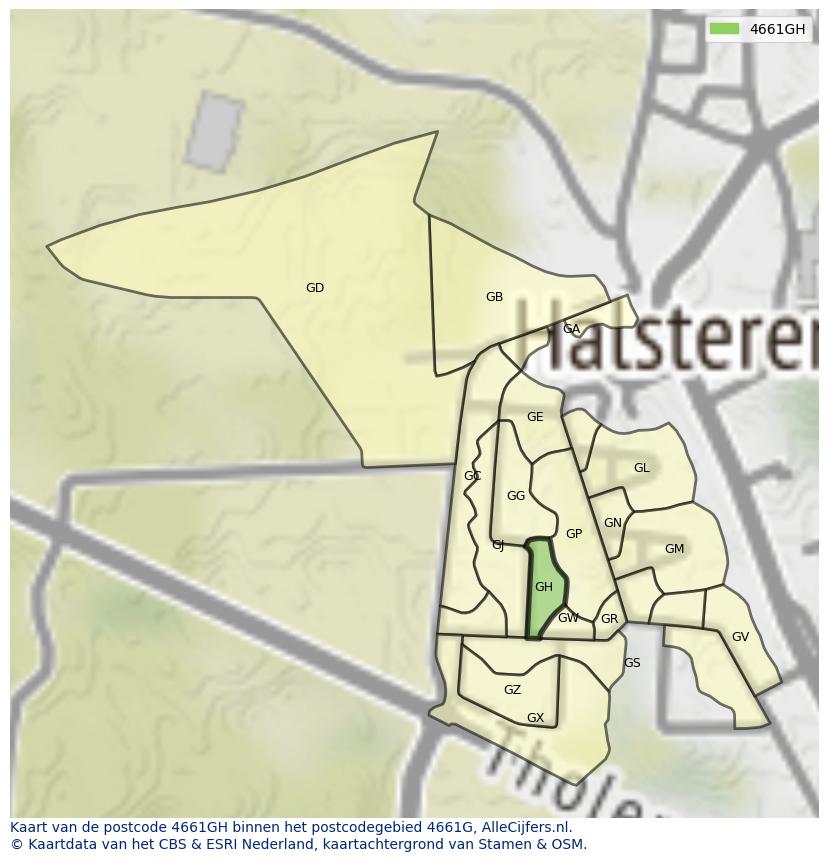 Afbeelding van het postcodegebied 4661 GH op de kaart.
