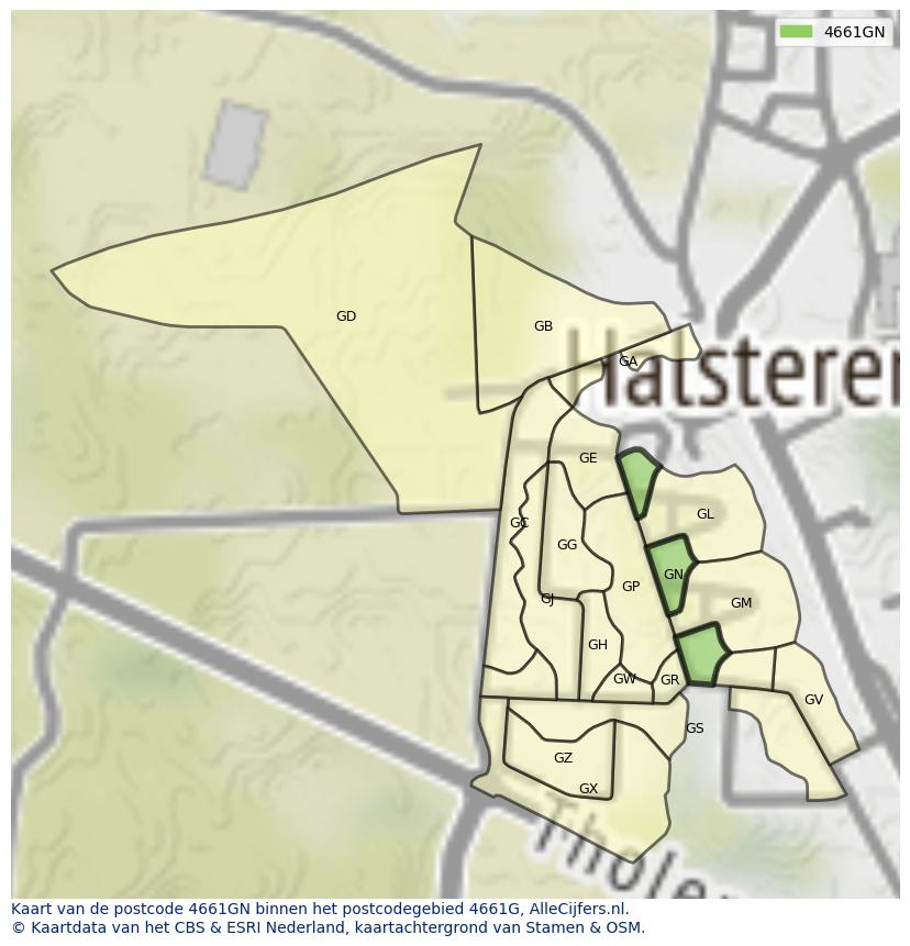 Afbeelding van het postcodegebied 4661 GN op de kaart.
