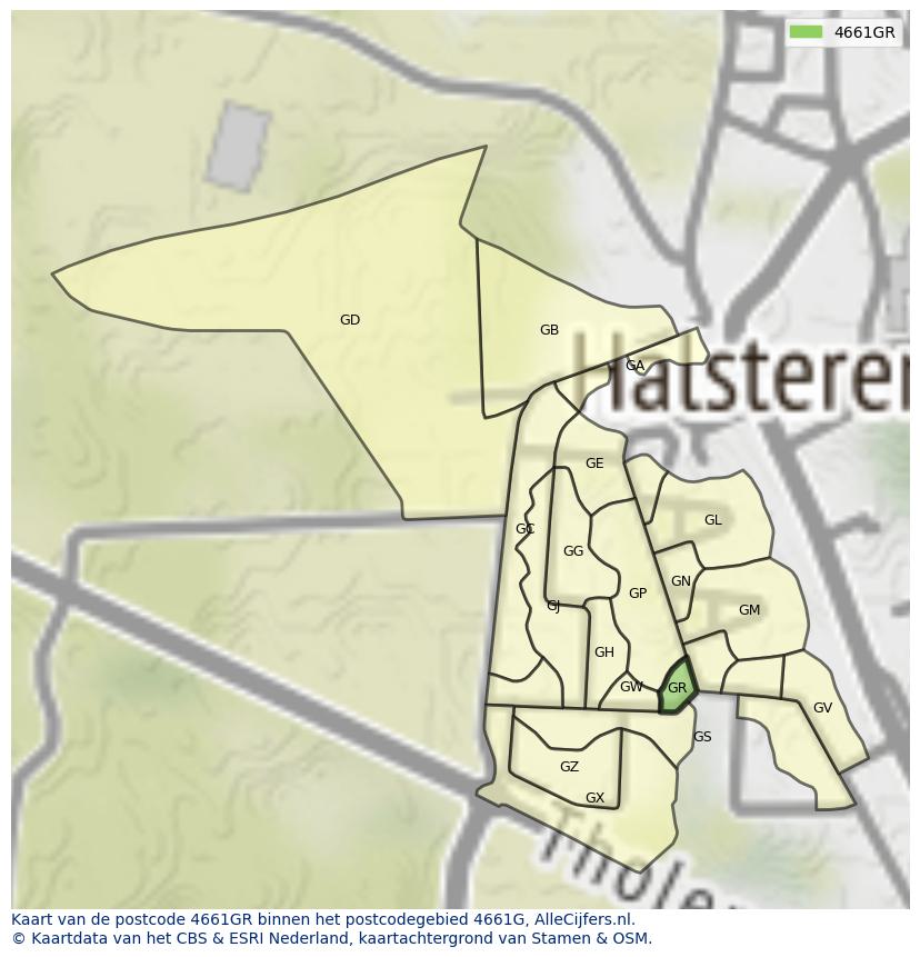 Afbeelding van het postcodegebied 4661 GR op de kaart.
